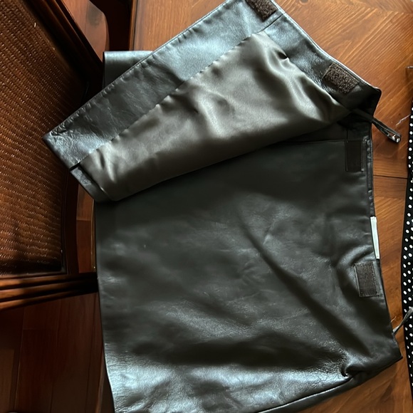 Brown Leather Velcro Wrap lined Hugo Buscati Mini Skirt Size 8 - Picture 7 of 7
